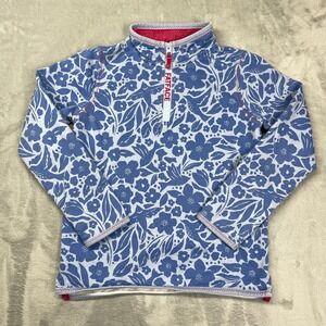 Fat Face Sweatshirt Girls 12/13 Blue Bird Floral Long Sleeve 1/4‎ Zip Pullover